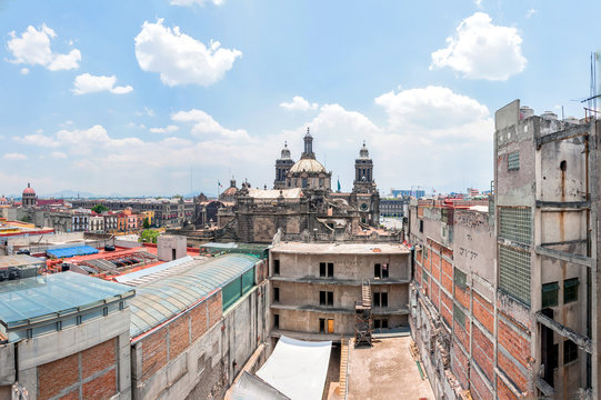 day view of Mexico City downtown from roofs