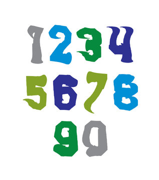Bright hand painted daub numerals, collection of acrylic undulat