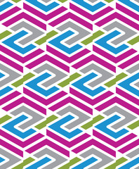 Mosaic seamless pattern with parallel lines and geometric elemen
