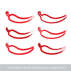 Set of hand-painted simple vector red hot chili pepper icons iso