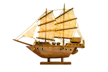 Sailing ship model isolated on white background