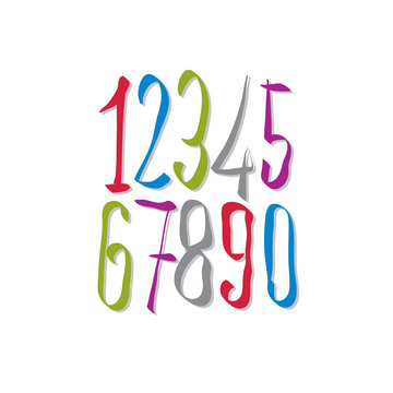 Hand written fresh vector numbers, stylish drawn numbers set.