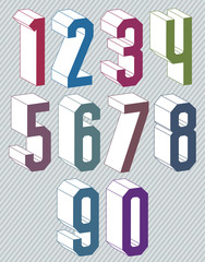 3d geometric numbers set in blue and green colors.