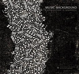 Vector dark grunge seamless music background, canvas texture wit