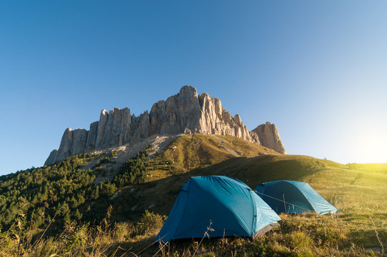 tourist tent in mountains