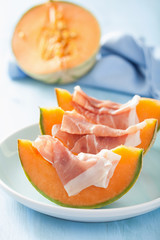 cantaloupe melon with prosciutto. italian appetizer