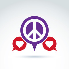 Round antiwar and love vector icons, speech bubbles with peace a