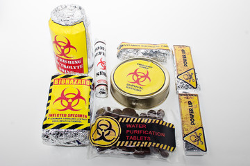 Survival pack with a biohazard symbol.