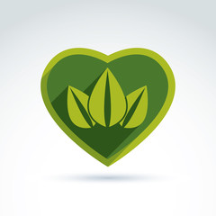 Green leaves in the shape of crown placed on a heart. Vector con