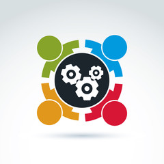Gears and cogs teamwork theme icon, vector conceptual stylish sy