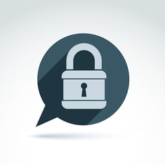 Vector monochrome speech bubble with a padlock isolated on white