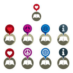 Literature books and education icons set, unusual creative vecto