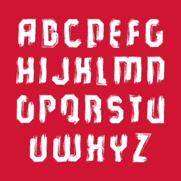 Vector white hand-painted capital letters isolated on red backgr