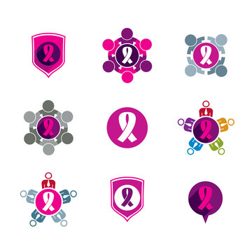 Breast cancer awareness idea. Vector illustrations of a group of