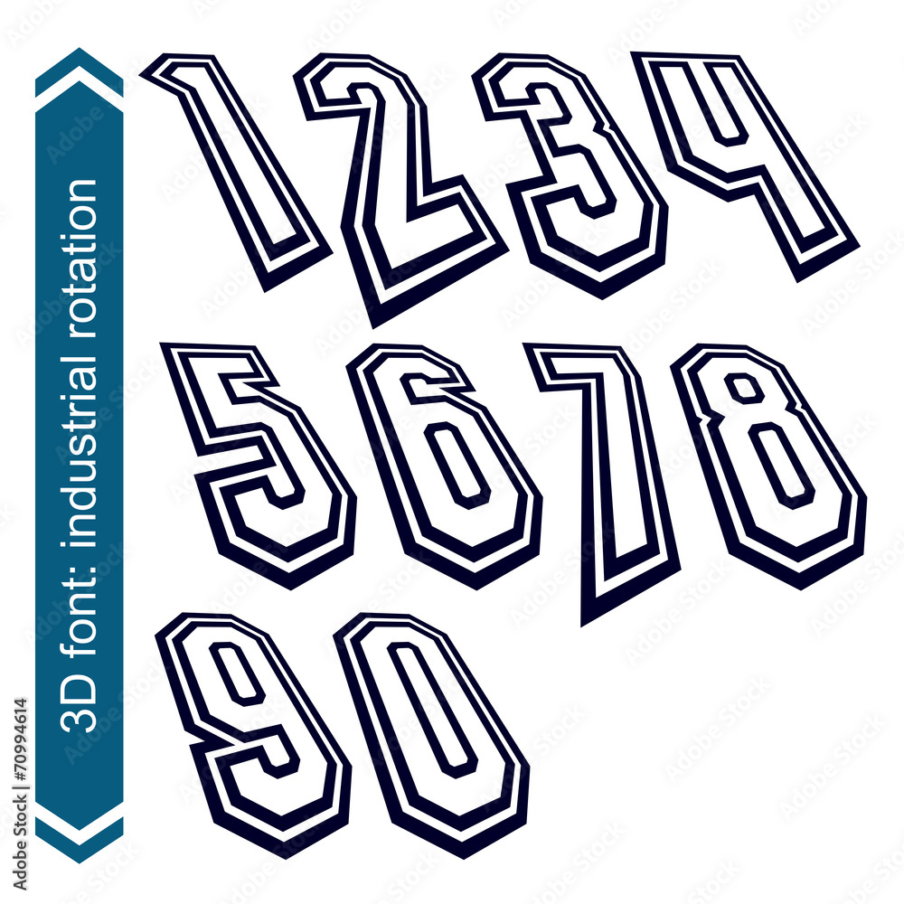 Poster 3d vector retro font with visual rotation effect, doodle geometr