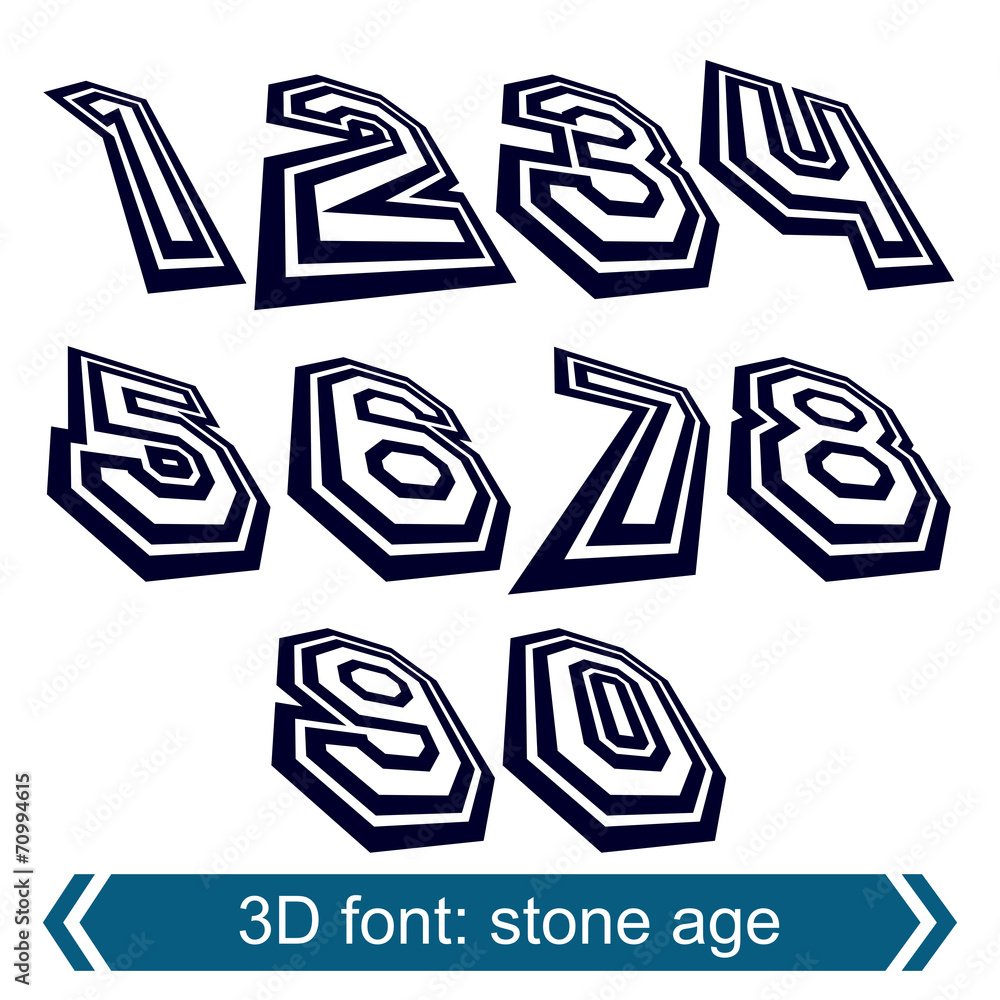 Poster 3d retro numbers in rotation, stylish vector numeration design.