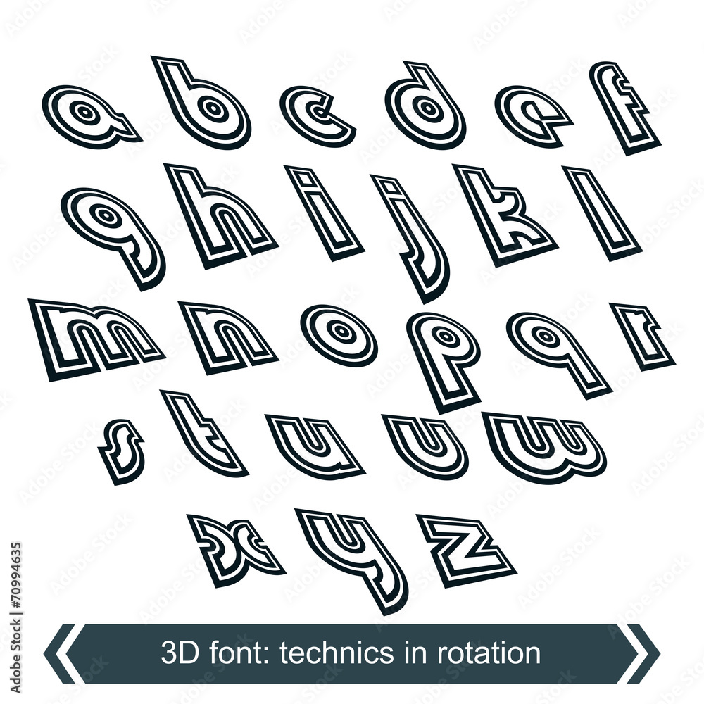 Fototapete geometric typescript in rotation, 3d small industrial characters