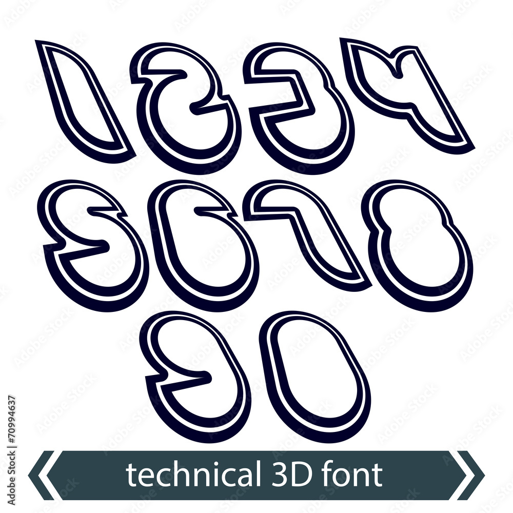 Poster 3d retro numbers in rotation, stylish vector numeration design.