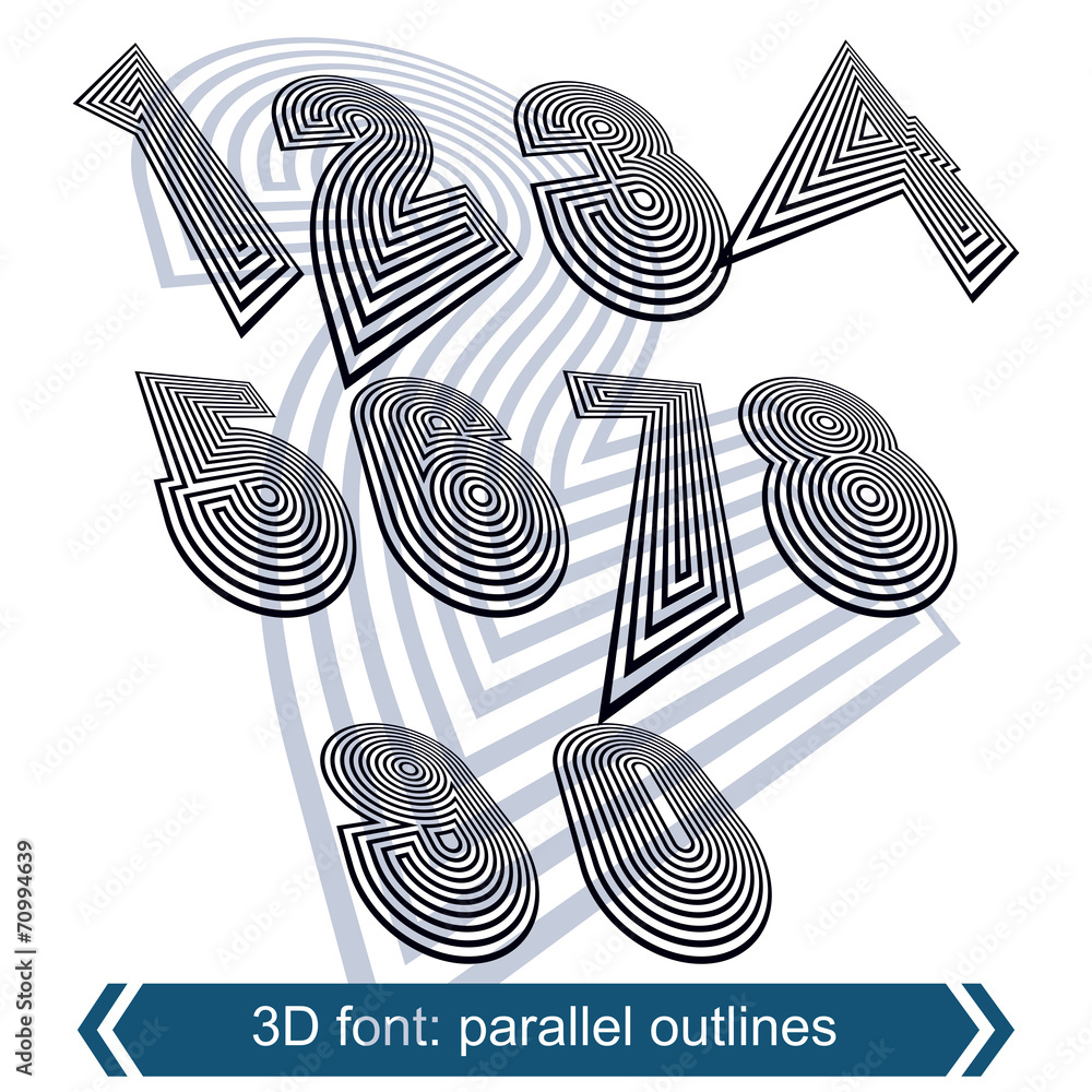 Poster dimensional numbers with rotation effect, perspective striped un
