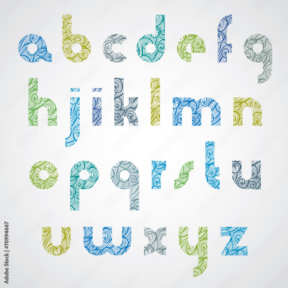 Poster digital contemporary font with hand drawn curly lines pattern.