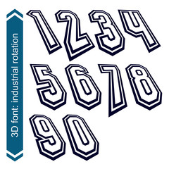 3d vector retro font with visual rotation effect, doodle geometr