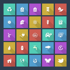 Set of colored ecology icons on square background