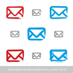 Collection of hand-drawn simple vector mail icons, set of brush