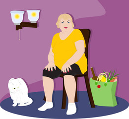 Fat woman sitting on a chair