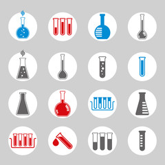 Chemical and medical flask icons vector set.