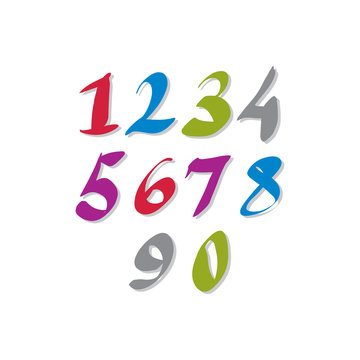 Hand written colorful vector numbers, stylish drawn numbers set.