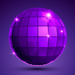 Grained plastic purple flash globe, bright geometric glisten eps