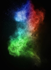 Colourful powder exploding isolated on black