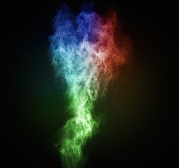 Colourful powder exploding isolated on black