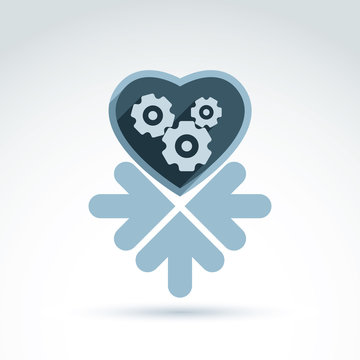 Vector illustration of a mechanical heart. Love machine icon wit