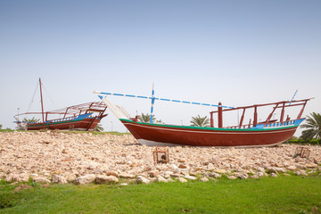Stylized Arabic wooden ships. Monument in Ras Tanura, Saudi Arab