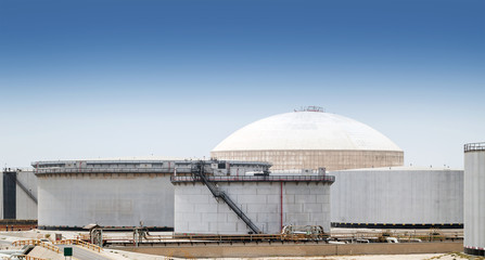 Group of large fuel tanks. Ras Tanura oil terminal, Saudi Arabia