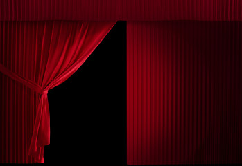 Theater Velvet red courtain half opened, half still