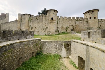 Fototapeta na wymiar View of Carcassonne under a cloudy sky - France