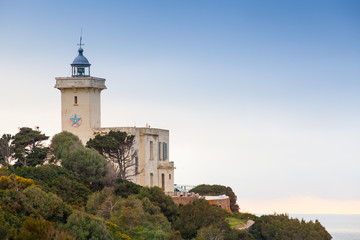 Fototapeta na wymiar Lighthouse tower in Cap Malabata, Tangier, Morocco