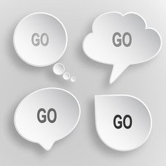 Go. White flat vector buttons on gray background.