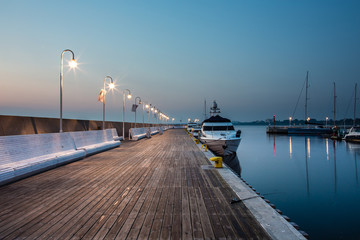 Sunrise at the pier in Sopot, Poland. 