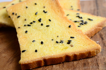 Close up crispbread with margarine and sesame