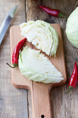 Cutted cabbage on cutting board