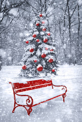 Winter Christmas background. Scene with red element. Concept gra - 71001811