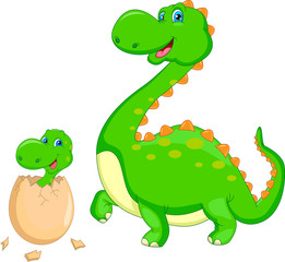 Mother and baby dinosaur hatching