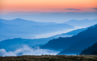 Fototapeta na wymiar fog and cloud mountain valley landscape
