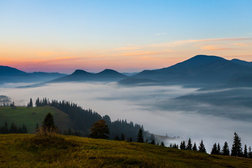 Plakat fog and cloud mountain valley landscape