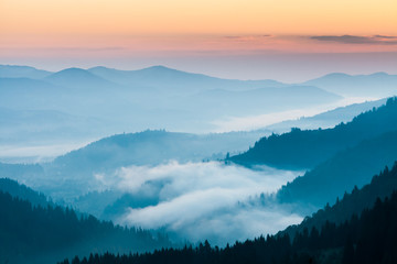 Plakat fog and cloud mountain valley landscape
