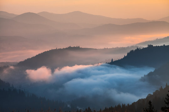 Fototapeta fog and cloud mountain valley landscape