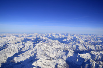 Fototapeta premium Aerial view of a mountain ridge in winter